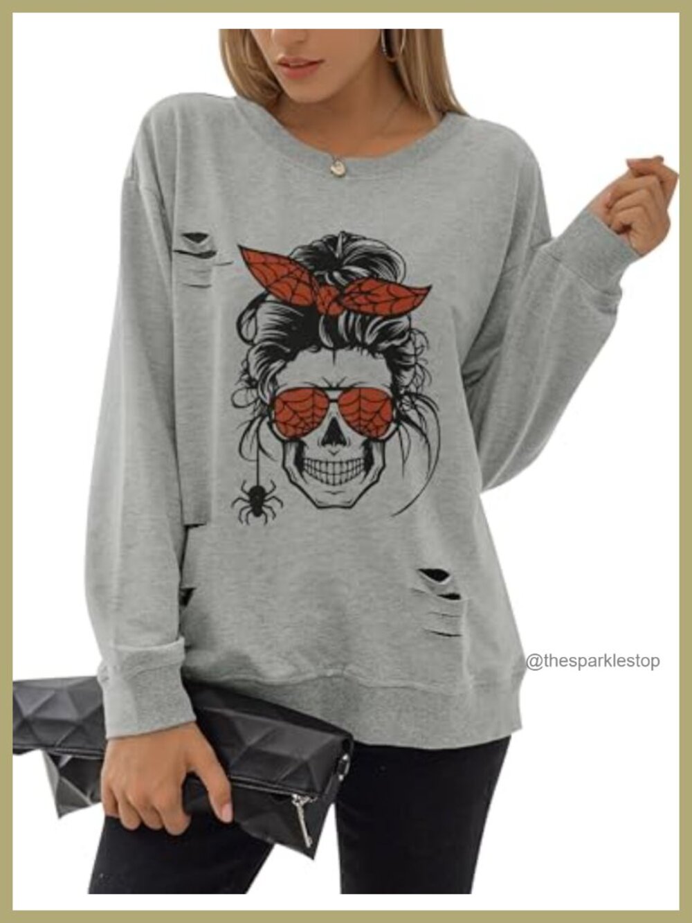 Womens Halloween Skull Graphic Sweatshirt Crewneck Long Sleeve Pullover